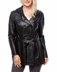 Halo Black Hooded Leather Coat