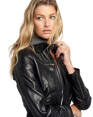 Haven Black Removable Hooded Leather Jacket