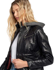 Haven Black Removable Hooded Leather Jacket