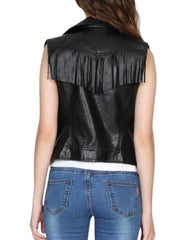 Women's Karla Black Tasseled Leather Vest