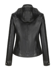 Lucia Black Removable Hoodie Leather Jacket