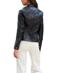 Lucia Black Removable Hoodie Leather Jacket