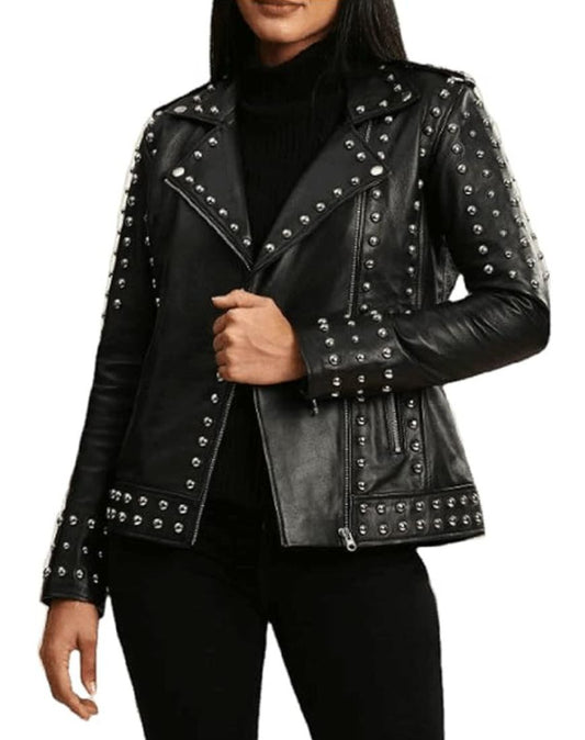 Ludovica Studded Black Biker Leather Jacket