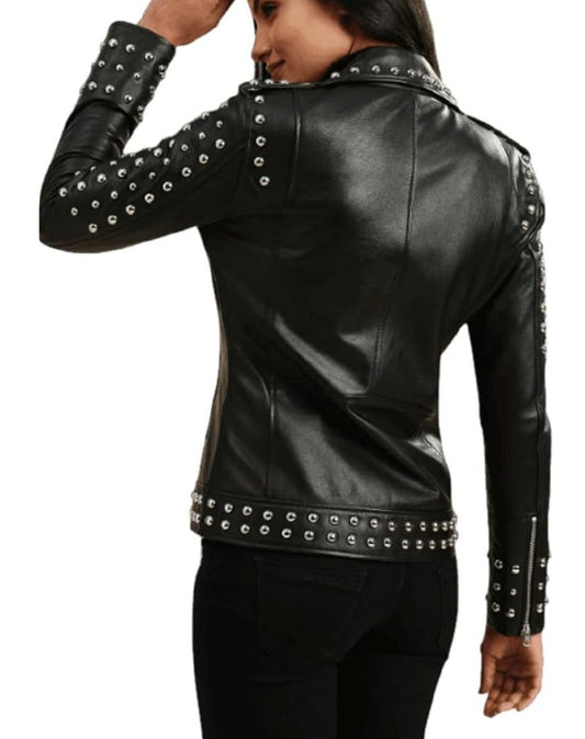 Ludovica Studded Black Biker Leather Jacket