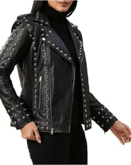 Ludovica Studded Black Biker Leather Jacket