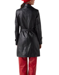 Lune Black Leather Trench Coat