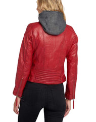 Luxe Red Removable Hooded Leather Jacket