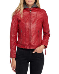 Luxe Red Removable Hooded Leather Jacket