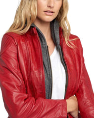 Luxe Red Removable Hooded Leather Jacket