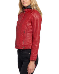 Luxe Red Removable Hooded Leather Jacket