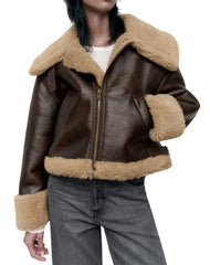 Martina Faux Shearling A-2 Brown Bomber Leather Jacket