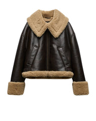 Martina Faux Shearling A-2 Brown Bomber Leather Jacket