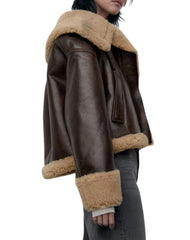 Martina Faux Shearling A-2 Brown Bomber Leather Jacket