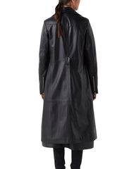 Mystere Black Leather Trench Coat