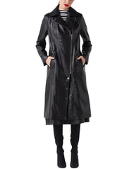 Mystere Black Leather Trench Coat