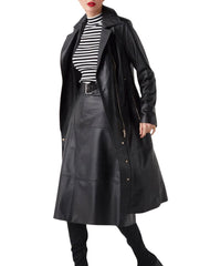 Mystere Black Leather Trench Coat