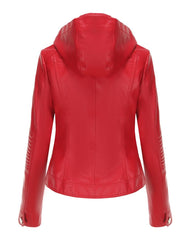 Nina Red Removable Hoodie Leather Jacket