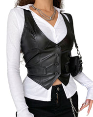 Perle Black Leather Vest