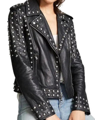 Raffaella Studded Black Biker Leather Jacket