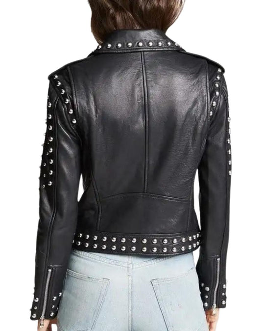 Raffaella Studded Black Biker Leather Jacket