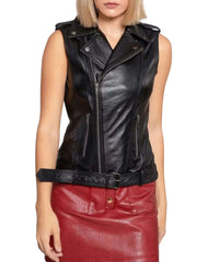 Reina Black Leather Vest