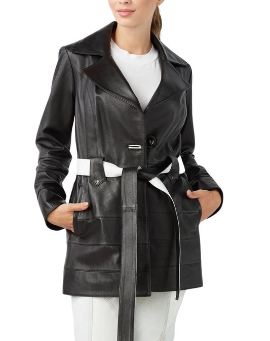 Reve Black Leather Coat