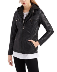 Rosa Black Removable Hooded Leather Jacket