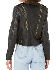 Serena Studded Black Biker Leather Jacket