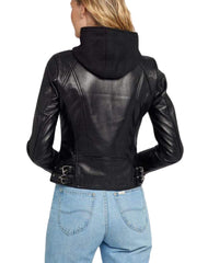 Shield Black Removable Hooded Leather Jacket