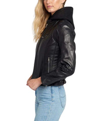 Shield Black Removable Hooded Leather Jacket