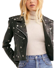 Siena Studded Black Biker Leather Jacket