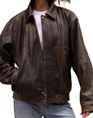 Solace Vintage Oversized Brown Bomber Leather Jacket