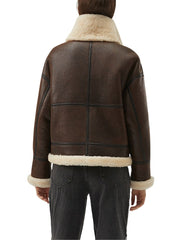 Sophia A-2 Faux Shearling Brown Bomber Leather Jacket