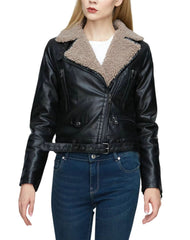 Valentina Faux Shearling Black Biker Leather Jacket