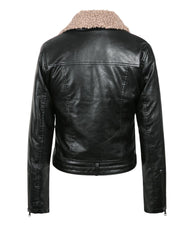 Valentina Faux Shearling Black Biker Leather Jacket