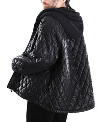 Veil Quilted Black Hooded Leather Jacket