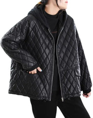 Veil Quilted Black Hooded Leather Jacket