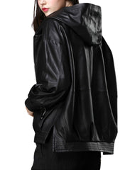 Vera Black Hoodie Leather Jacket