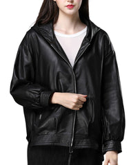 Vera Black Hoodie Leather Jacket