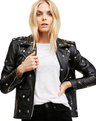 Vita Studded Black Biker Leather Jacket