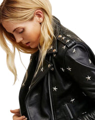 Vita Studded Black Biker Leather Jacket