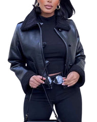 Vittoria Faux Shearling Black Bomber Leather Jacket