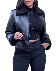 Vittoria Faux Shearling Black Bomber Leather Jacket