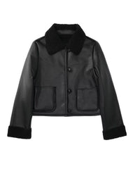 Vittoria Faux Shearling Black G-1 Bomber Leather Jacket