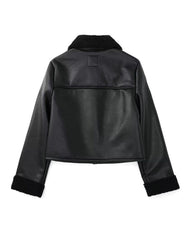 Vittoria Faux Shearling Black G-1 Bomber Leather Jacket