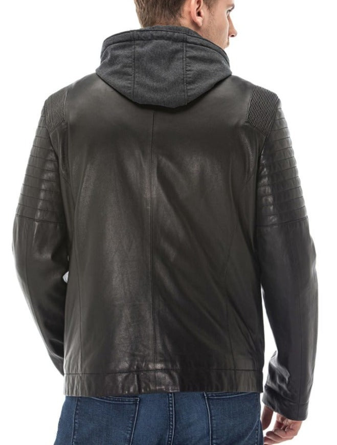 Zen Black Detachable Hooded Leather Jacket