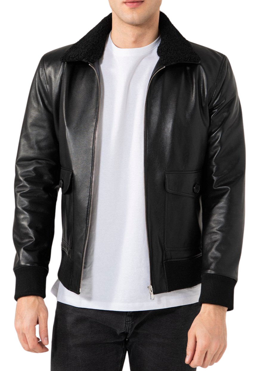 Zen Black Leather Bomber Jacket