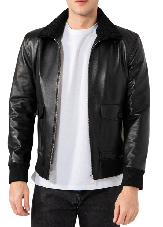 Zen Black Leather Bomber Jacket