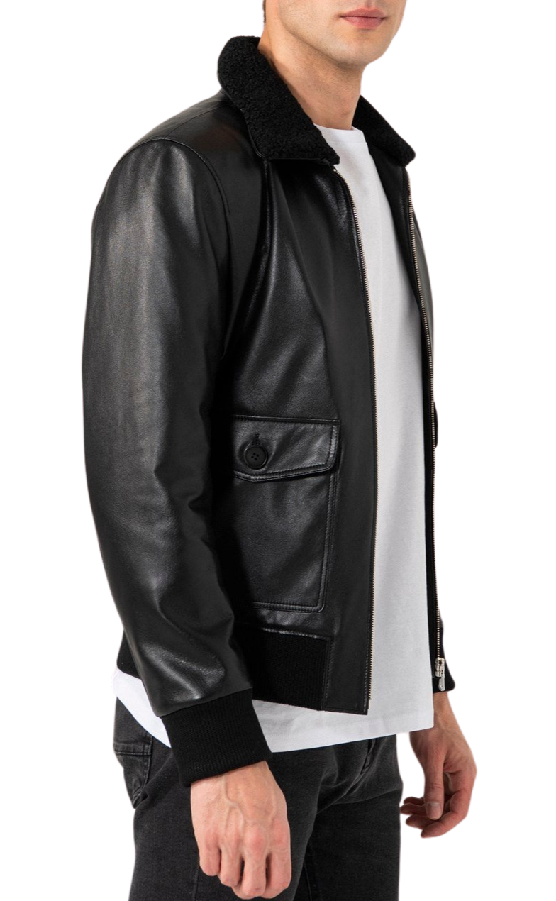 Zen Black Leather Bomber Jacket