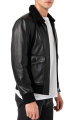 Zen Black Leather Bomber Jacket